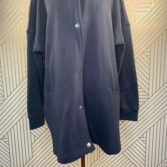 Anthropologie Deletta Murray Coat Sweatshirt Bomber Cotton Navy Blue Size Small - Picture 4 of 10